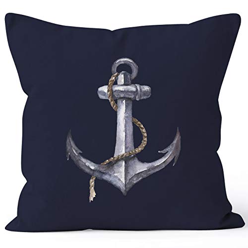 Autiga Kissenbezug Anker Blumen Wasserfarben Anchor Watercolor Kissen-Hülle Deko-Kissen Baumwolle Navy Unisize von Autiga