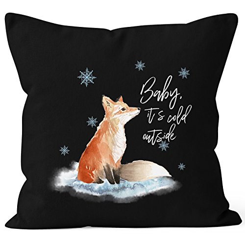 Autiga Kissenbezug Baby it`s Cold Outside Fuchs Winter Kissen-Hülle Weihnachten Schnee Fox schwarz 40cm x 40cm von Autiga