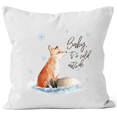 Autiga Kissenbezug Baby it`s Cold Outside Fuchs Winter Kissen-Hülle Weihnachten Schnee Fox weiß 40cm x 40cm von Autiga