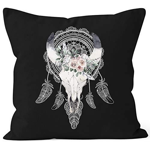 Autiga Kissenbezug Boho Skull Totenkopf Schädel Traumfänger Dreamcatcher Bohamien Kissen-Hülle Deko-Kissen schwarz Unisize von Autiga