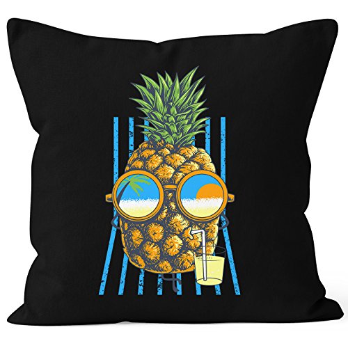 Autiga Kissenbezug Chilling Ananas Pinapple Sommer Beach Cocktail Kissen-Hülle 40x40 Baumwolle schwarz Unisize von Autiga