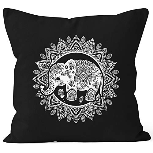 Autiga Kissenbezug Elefant Mandala Boho Bohamian Ethno Tribal Ornament Kissen-Hülle Deko-Kissen schwarz Unisize von Autiga