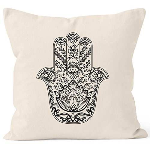 Autiga Kissenbezug Hamsa Hand der Fatima Glücksbringer Symbol Kissen-Hülle 40x40 Baumwolle Natur 40cm x 40cm von Autiga