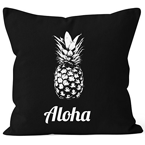 Autiga Kissenbezug Kissen-Hülle Aloha Ananans Pineapple Deko-Kissen 40x40 Baumwolle schwarz 40cm x 40cm von Autiga
