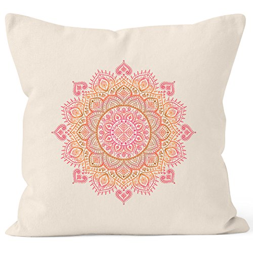 Autiga Kissenbezug Kissen-Hülle Mandala Ethno Boho Bohemian Deko-Kissen 40x40 Baumwolle Natur 40cm x 40cm von Autiga