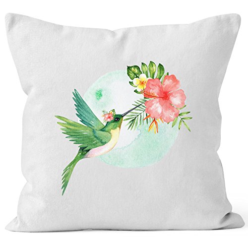 Autiga Kissenbezug Kolibri Vogel Tropical Summer Jungle Paradise Hummingbird quadratisch Baumwolle weiß Unisize von Autiga