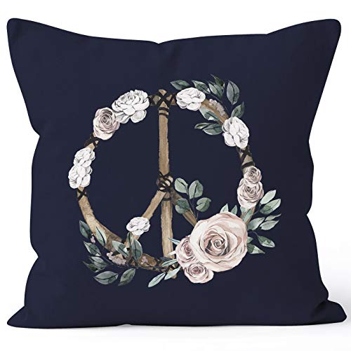 Autiga Kissenbezug Peace-Symbol Blumen Flowerpower Hippie Boho Bohemian Navy Unisize von Autiga