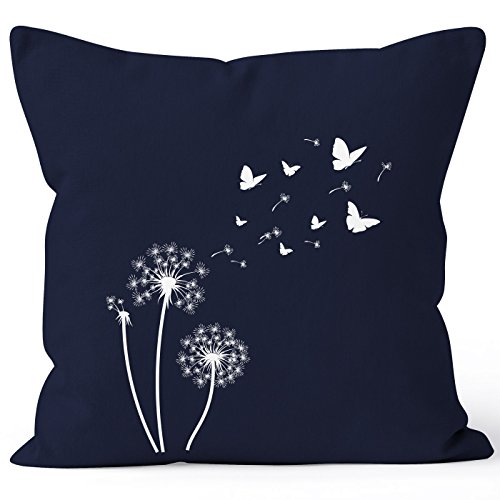 Autiga Kissenbezug Pusteblume Schmetterlinge Dandelion Butterflys Kissen-Hülle Deko-Kissen Baumwolle Navy Unisize von Autiga