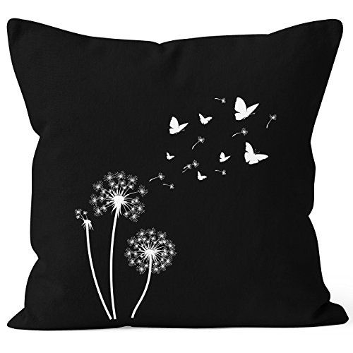 Autiga Kissenbezug Pusteblume Schmetterlinge Dandelion Butterflys Kissen-Hülle Deko-Kissen Baumwolle schwarz Unisize von Autiga