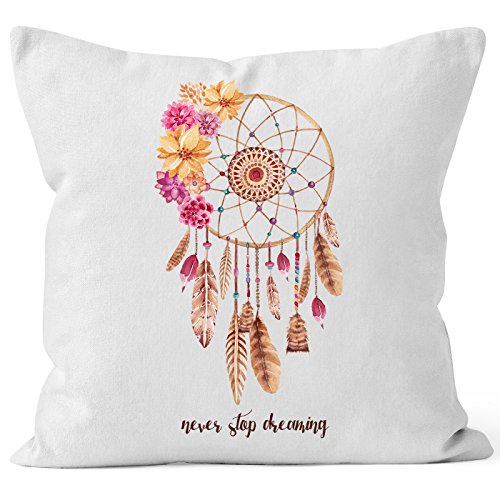 Autiga Kissenbezug Traumfänger Blumen Flower Dreamcatcher Boho Bohamian Watercolor Kissen-Hülle Deko-Kissen weiß Unisize von Autiga