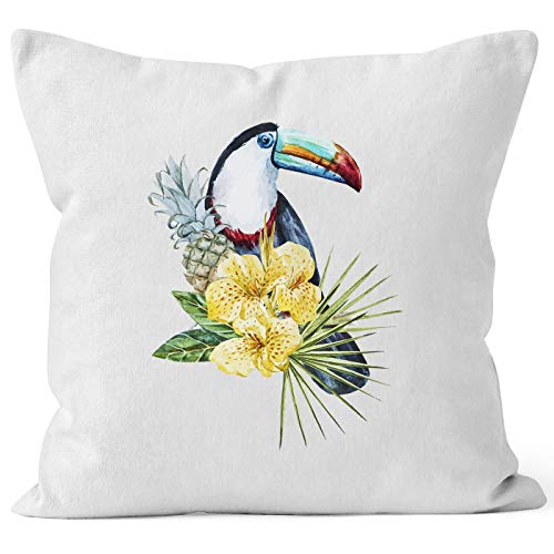 Autiga Kissenbezug Tucan Ananas Tropical Summer Jungle Paradise Pineapple Kissen-Hülle Deko-Kissen weiß Unisize von Autiga