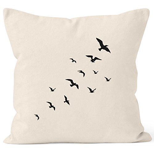 Autiga Kissenbezug Vögel Birds Fly Kissen-Hülle Deko-Kissen 40x40 Baumwolle Natur 40cm x 40cm von Autiga