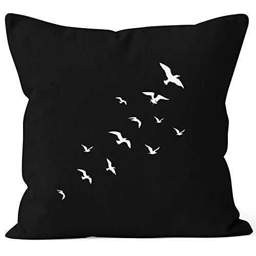 Autiga Kissenbezug Vögel Birds Fly Kissen-Hülle Deko-Kissen 40x40 Baumwolle schwarz 40cm x 40cm von Autiga