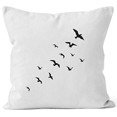 Autiga Kissenbezug Vögel Birds Fly Kissen-Hülle Deko-Kissen 40x40 Baumwolle weiß 40cm x 40cm von Autiga