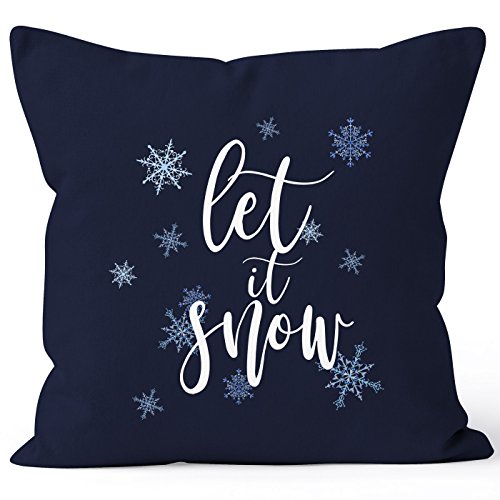 Autiga Kissenbezug Weihnachten Let it Snow Eiskristalle Schnee Christmas Winter Navy 40cm x 40cm von Autiga