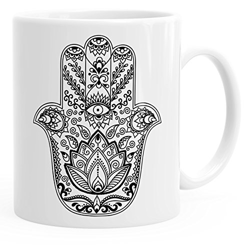 Autiga Tasse Hamsa Hand der Fatima einfarbig weiß unisize von Autiga