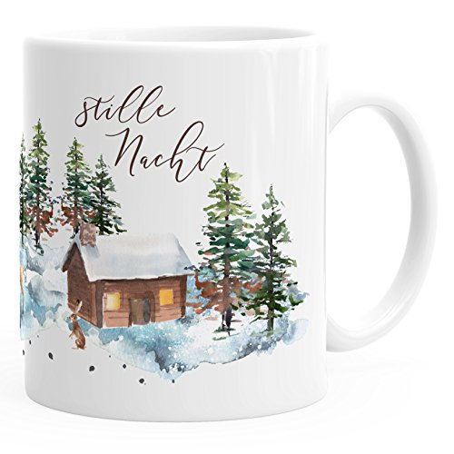 Autiga Tasse Stille Nacht Weihnachten Winter Schnee Silent Night Christmas Weihnachts-Tase Kaffeetasse Teetasse Keramiktasse weiß unisize von Autiga