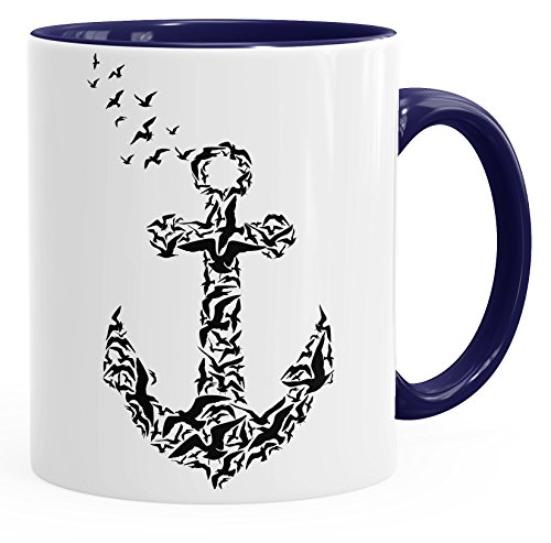 Autiga Tasse Vogel-Anker Anchor Birds Teetasse Keramiktasse mit Innenfarbe navy unisize von Autiga