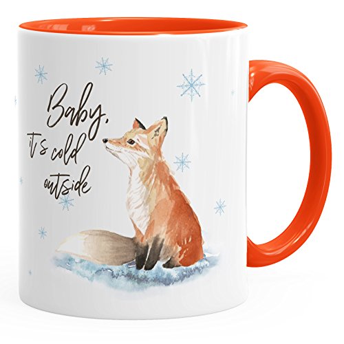 Autiga Tasse Weihnachten Baby it`s cold outside Spruch Fuchs Winter Schnee Fox Weihnachtsbecher Weihnachtstasse orange unisize von Autiga