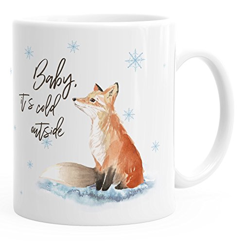 Autiga Tasse Weihnachten Baby it`s cold outside Spruch Fuchs Winter Schnee Fox Weihnachtsbecher Weihnachtstasse weiß unisize von Autiga