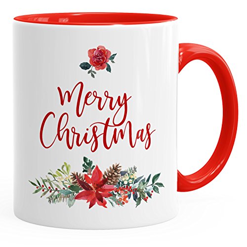Autiga Tasse Weihnachten Merry Christmas Blumen Weihnachtsstern Christstern Teetasse Kaffee-Tasse rot unisize von Autiga