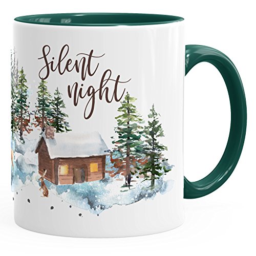 Autiga Tasse Weihnachten Winter Schnee Silent Night Christmas Weihnachts-Tase Kaffeetasse Teetasse Keramiktasse grün unisize von Autiga