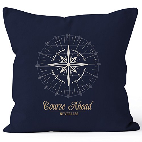 Autiga maritimer Kissenbezug Kompass Windrose Navigator Segeln Kissen-Hülle 40x40 Baumwolle Navy 40cm x 40cm von Autiga