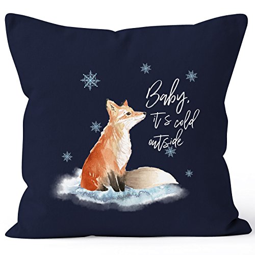 Autiga Kissenbezug Baby it`s Cold Outside Fuchs Winter Kissen-Hülle Weihnachten Schnee Fox Navy 40cm x 40cm von Autiga