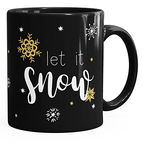 Autiga Tasse Weihnachten Spruch Let it snow Schnee Schneeflocken Eis Eiskristalle schwarz unisize von Autiga