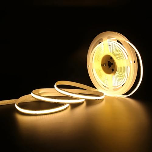 Auting COB LED Streifen 5M,24V led streifen warmweiss 3000K,320 LEDs/m CRI90 COB LED Strips für Zuhause Küche,Innen Aussenbereich, Treppe, Spiegel, dekorative Beleuchtung(Netzadapter nicht enthalten von Auting