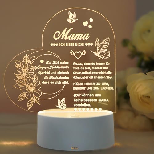 Auting Geschenke für Mama, Geburtstagsgeschenk für Mama, Muttertagsgeschenk Geschenke Für Mama, Mama Geschenk, LED Acryl Nachtlicht Lampe mit 16 Farben Ändern und Fernbedienung(Heart) von Auting