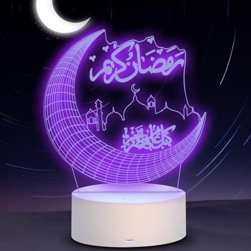 Auting Ramadan Deko, Ramadan Deko LED Nachtlicht, Eid Dekorationen Mond mit Fernbedienung, 16 Farben Ramadan tischdeko Mondlampe Für Ramadan Mubarak dekoration von Auting