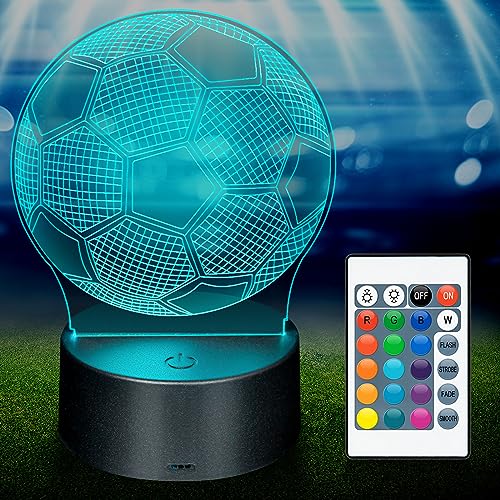 Fussball Nachtlicht, 3D Kinder Led Lampe Nachtlicht Stichlicht mit 16 Farben Ändern und Fernbedienung, Nachtlicht für Kinder, Männer,Freunde, Geburtstags, Weihnachten, Halloween Kinder Geschenke von Auting