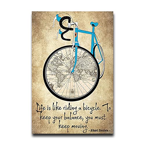 Life is Like Riding A Bicycle Funny Zitate Life Poster Kunstdruck, modern, Retro-Malerei, vertikal, gerahmt, 40 x 60 cm von Autlry