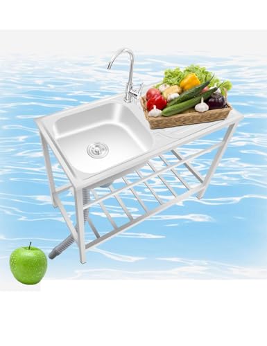 AutmDizyne Edelstahl Spültisch Waschbecken 75 83 cm Freistehend Küchenspüle Wetterfest Außenbereich Spülbecken mit Wasserhahn für Outdoor Garten oder Schuppen Wohnung Leicht zu Reinigen von AutmDizyne