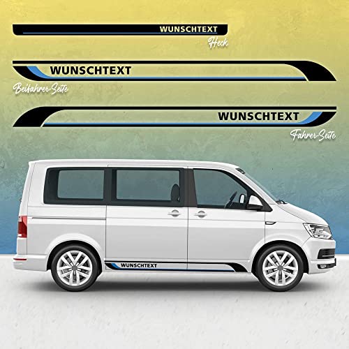 Auto-Dress Seitenstreifen Aufkleber Set/Dekor passend für Volks-Wagen T5 & T6 Bus - Motiv: WUNSCHTEXT (110 Black Gloss, Kurzer Radstand) von Auto-Dress