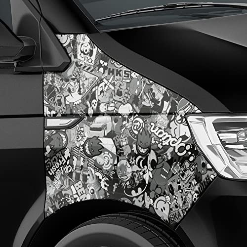 Auto-Dress Stickerbomb Auto-Folie mit Luftkanal-Technik für 3D Car-Wrapping (150x150cm, Design: Mini-Mix, Farbe: Schwarz-Weiß, Finish: Matt) von Auto-Dress