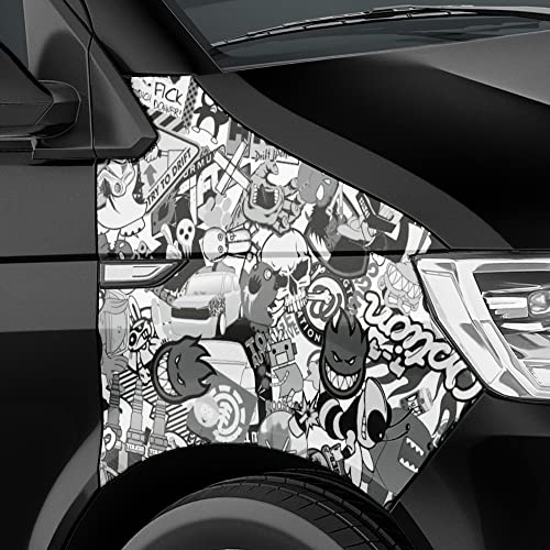 Auto-Dress Stickerbomb Auto-Folie mit Luftkanal-Technik für 3D Car-Wrapping (500x150cm, Design: Special, Farbe: Schwarz-Weiß, Finish: Glanz) von Auto-Dress