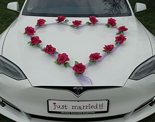 Organza Herz Braut Paar Rose Deko Dekoration Autoschmuck Hochzeit Car Auto Wedding Deko Girlande PKW (Violett/Violett) von Auto-schmuck so einfach so kreativ