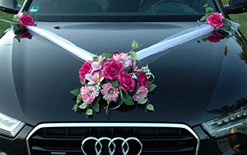 Autoschmuck Spitze STRAUß Auto Schmuck Braut Paar Rose Deko Dekoration Hochzeit Car Auto Wedding Deko PKW (SS GER Pink) von Auto-schmuck so einfach so kreativ