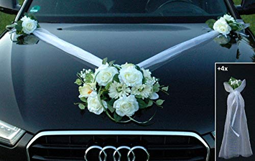 Autoschmuck Spitze STRAUß Auto Schmuck Braut Paar Rose Deko Dekoration Hochzeit Car Auto Wedding Deko PKW (SS GER Weiß) von Auto-schmuck so einfach so kreativ