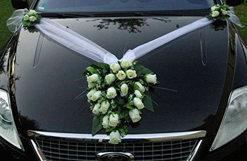 Autoschmuck Spitze STRAUß Auto Schmuck Braut Paar Rose Deko Dekoration Hochzeit Car Auto Wedding Deko PKW (Weiß 2) von Auto-schmuck so einfach so kreativ