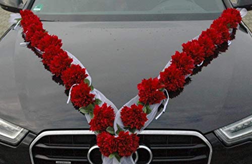 DAHLIEN Girlande Auto Schmuck Braut Paar Rose Deko Dekoration Autoschmuck Hochzeit Car Auto Wedding Deko PKW (Dunkelrot/Weiß) von Auto-schmuck so einfach so kreativ
