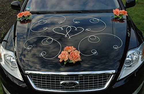 DEKOR Auto Schmuck Braut Paar Rose Deko Dekoration Autoschmuck Hochzeit Car Auto Wedding Deko PKW (Orange/Weiß) von Auto-schmuck so einfach so kreativ