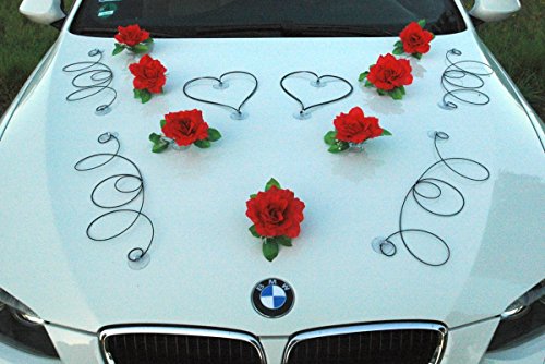 DEKOR Auto Schmuck Braut Paar Rose Deko Dekoration Autoschmuck Hochzeit Car Auto Wedding Deko PKW (Rot/Schwarz) von Auto-schmuck so einfach so kreativ