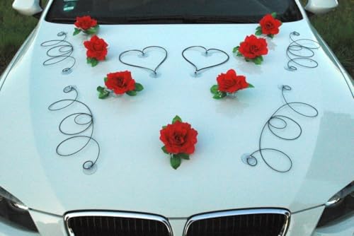 DEKOR Auto Schmuck Braut Paar Rose Deko Dekoration Autoschmuck Hochzeit Car Auto Wedding Deko PKW (Rot/Schwarz) von Auto-schmuck so einfach so kreativ