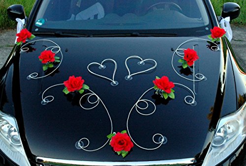 DEKOR Auto Schmuck Braut Paar Rose Deko Dekoration Autoschmuck Hochzeit Car Auto Wedding Deko PKW (Rot/Weiß) von Auto-schmuck so einfach so kreativ