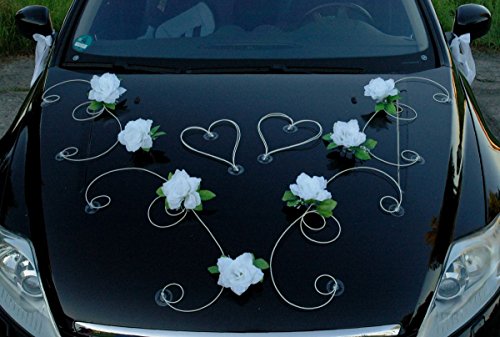 DEKOR Auto Schmuck Braut Paar Rose Deko Dekoration Autoschmuck Hochzeit Car Auto Wedding Deko PKW (Weiß/Weiß) von Auto-schmuck so einfach so kreativ