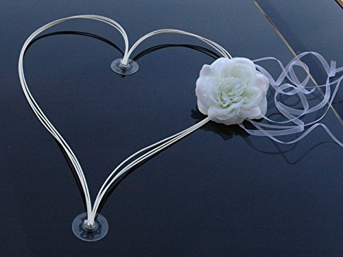 DEKORIERT Ratan Herzen Auto Schmuck Braut Paar Rose Deko Dekoration Autoschmuck Hochzeit Car Auto Wedding Deko (Weiß/Weiß) von Auto-schmuck so einfach so kreativ