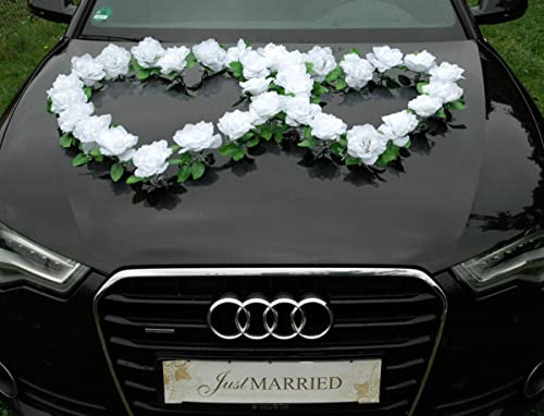 DOPPEL Herz Auto Schmuck Braut Paar Rose Deko Dekoration Autoschmuck Hochzeit Car Auto Wedding Deko Ratan (Reinweiß/Reinweiß) von Auto-schmuck so einfach so kreativ